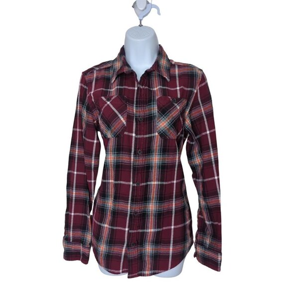 Urban Pipeline Women's Maroon White Plaid Ultimate Flannel Shirt Button up XL - Picture 1 of 7